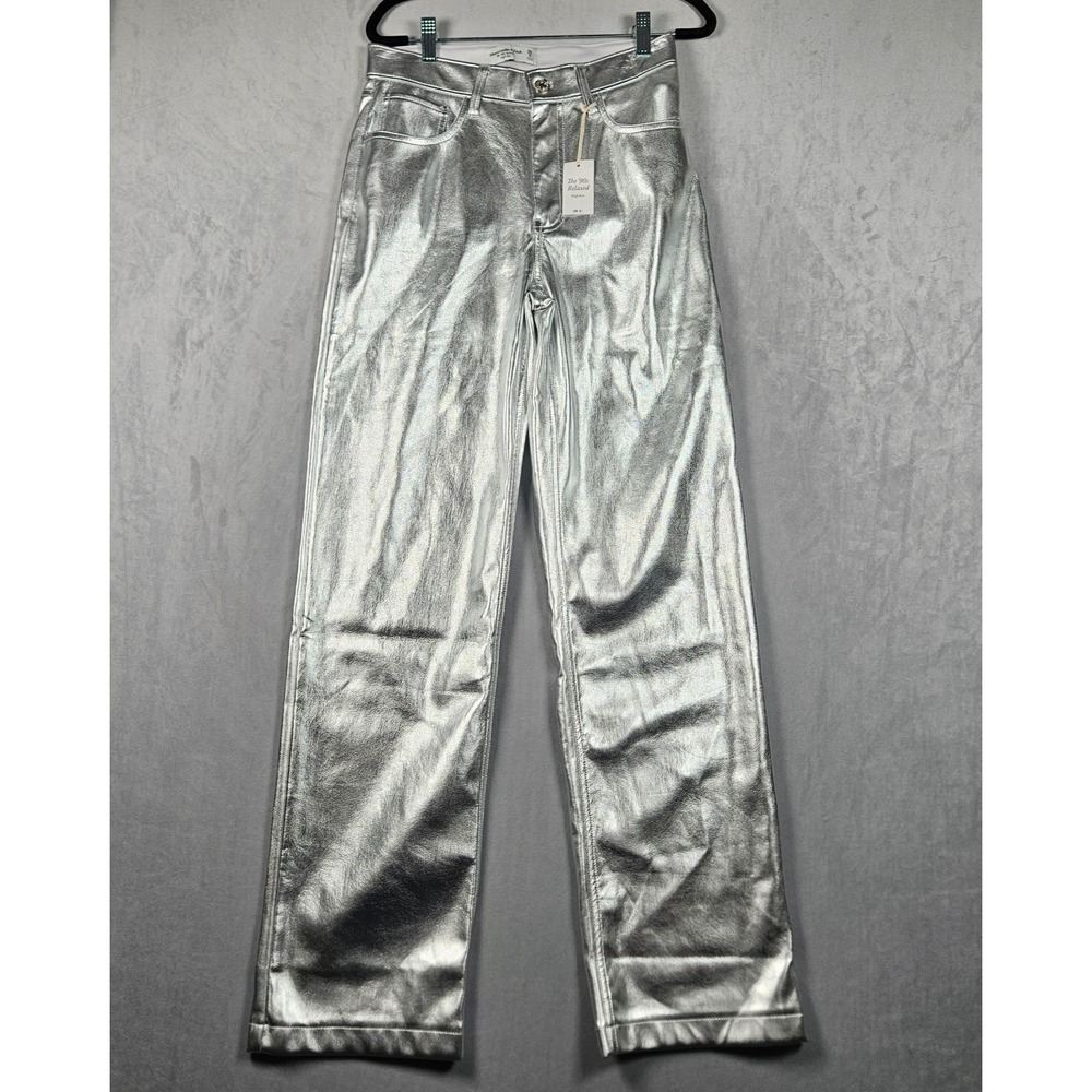 NEW Abercrombie & Fitch Pants Womens 28/6 Silver Faux Leather Ultra High Rise